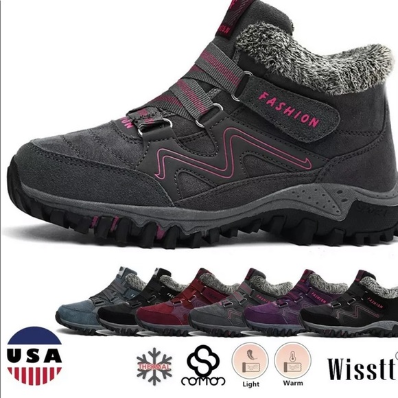 Women's Fashion Walking Shoes Hook Loop Outdoor Winter Warm Fur Lined Snow Boots - Picture 1 of 12